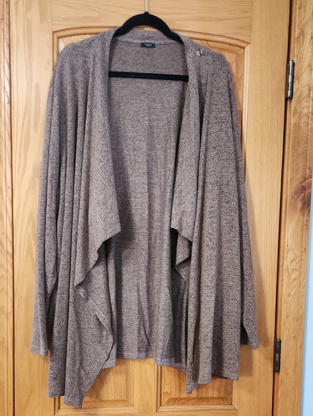 Draped Open-Front Cardigan in Taupe Heather